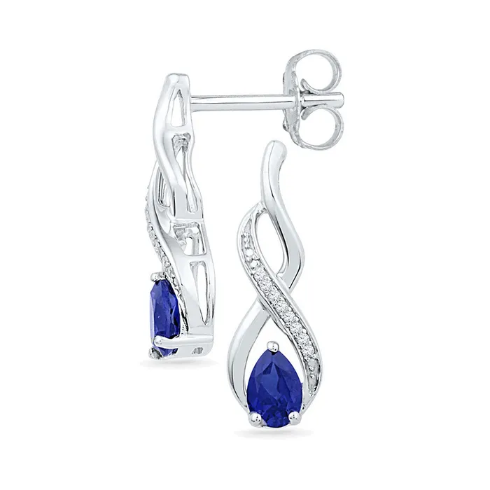 Earrings Sterling Silver Womens Pear LabCreated Blue Sapphire Diamond Stud Earrings 120 Cttw mayamila