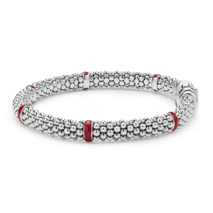 Bracelets LAGOS Red Enamel Station Caviar Bracelet 6mm