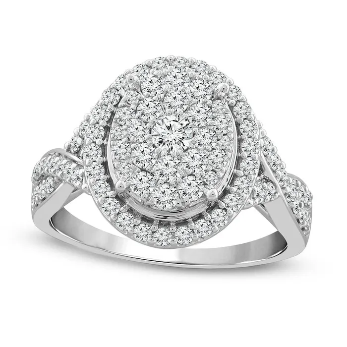 10 CT TW Composite Oval Natural Diamond Frame Twist Shank Engagement Ring in Solid 10K White Gold Goldia Rings