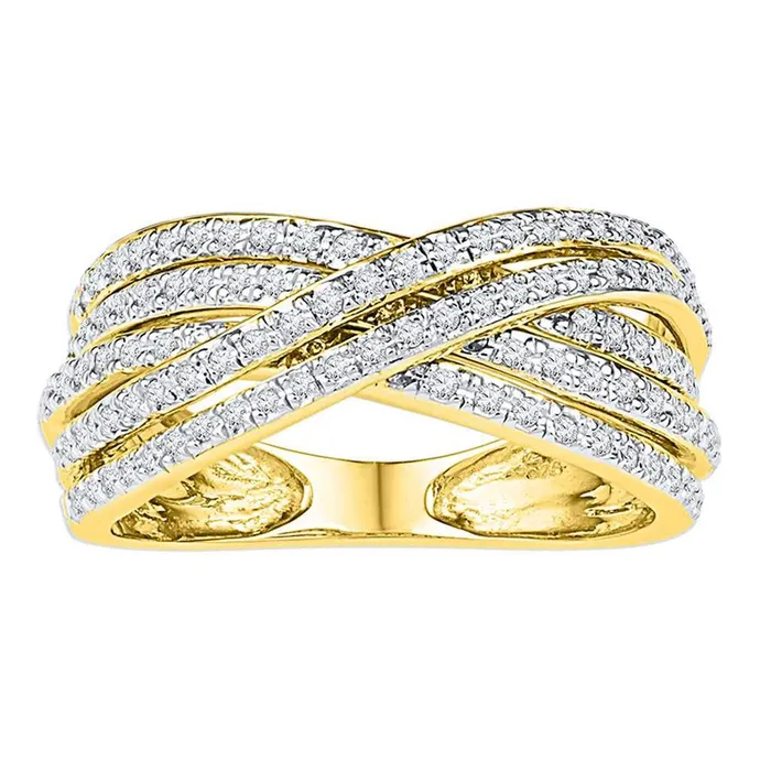 10k Yellow Gold Round Diamond Crossover Five Row Band Ring 58 Cttw gndatlanta Rings
