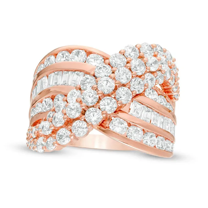 30 CT TW Natural Diamond MultiRow Crossover Ring in Solid 10K Rose Gold Goldia Rings