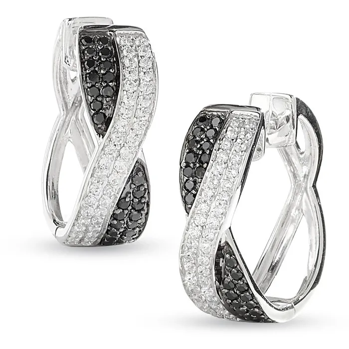 Earrings Goldia 063 CT TW Enhanced Black and White Diamond Crossover Earrings in 10K White Gold