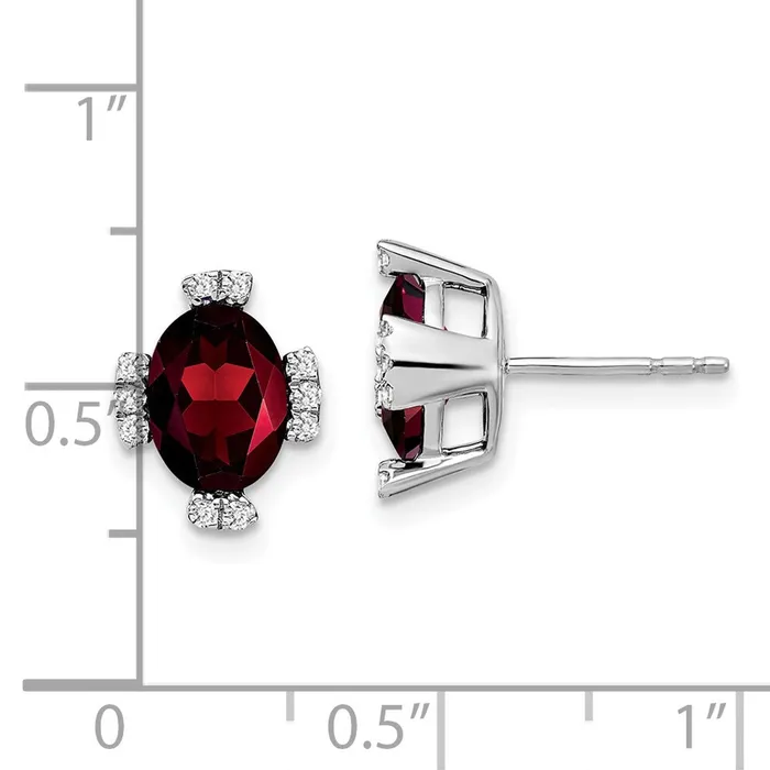 Earrings Goldia Solid 14k White Gold Oval Simulated Garnet and CZ Earrings