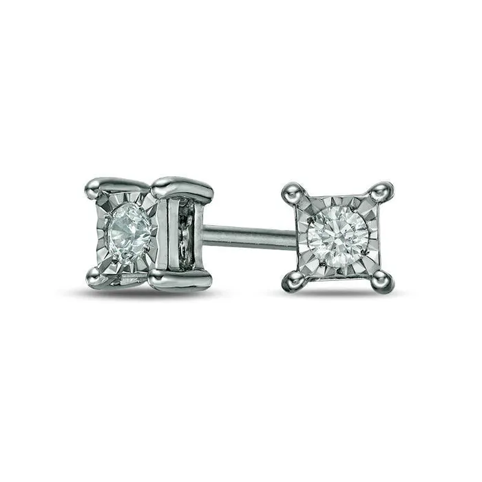 Goldia 017 CT TW Diamond Solitaire Square Stud Earrings in 10K White Gold Earrings
