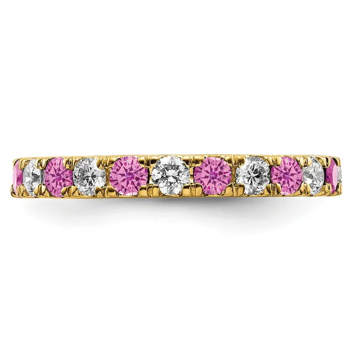 Goldia Rings 14k Yellow Gold 78 Ct Lab Grown Diamond VSSI G and Lab Created Pink Sapphire Eternity Band Ring
