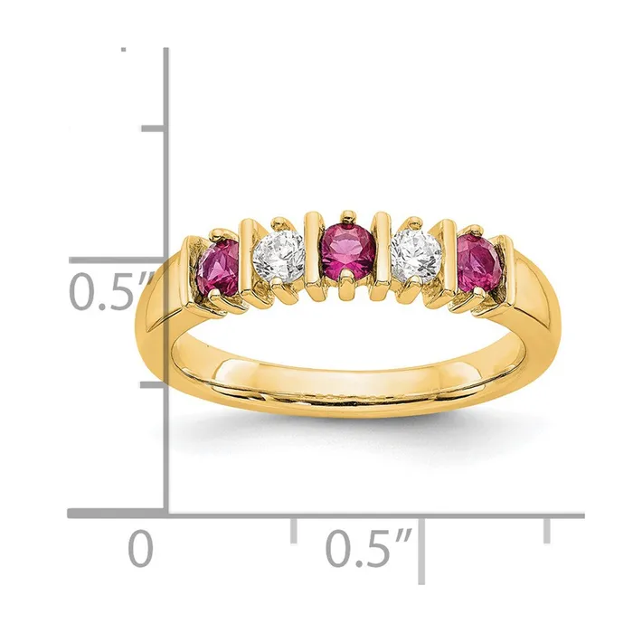 Goldia Rings Solid 14k Yellow Gold Simulated CZ wSimulated Ruby Band