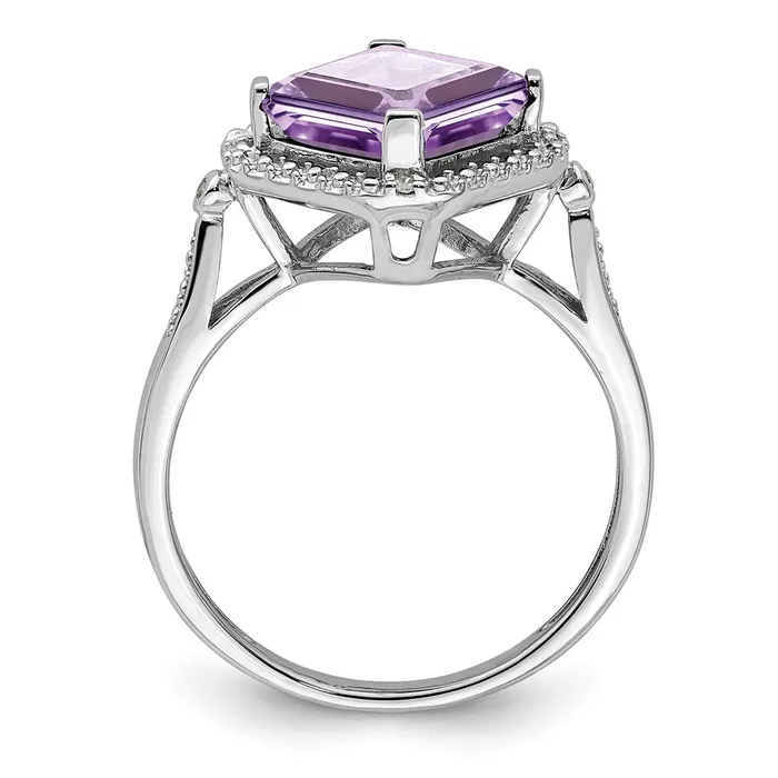 Goldia Rings Sterling Silver Rhodium Diamond u0026 Pink Quartz Square Ring