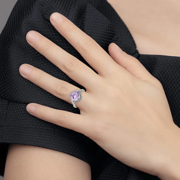 Goldia Rings Sterling Silver Rhodium Diamond u0026 Pink Quartz Square Ring