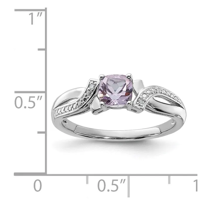 Goldia Rings Sterling Silver Rhodium Pink Quartz Diamond Ring