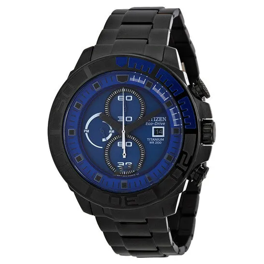 JMS always Watches Original Citizen Eco Drive Blue Dial Black Titanium Mens Watch CA052550L