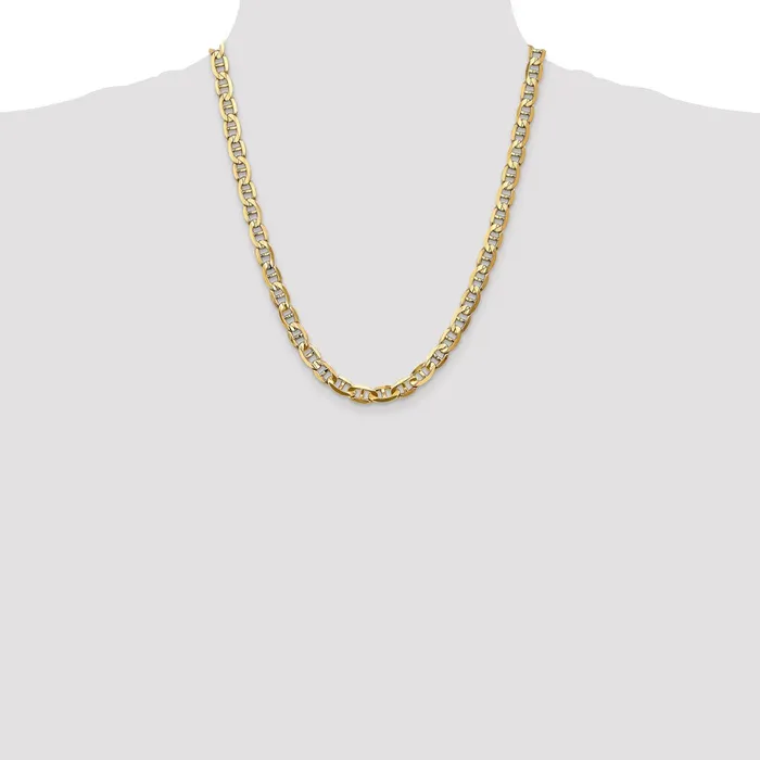 MDS Necklaces Solid 14K Yellow Gold 22 inch 7mm Concave Anchor with Lobster Clasp Chain Necklace