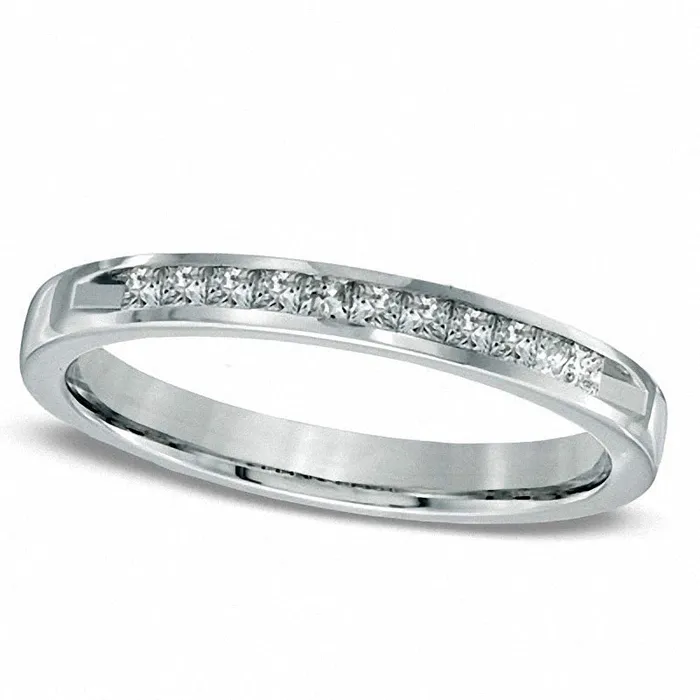 Rings Goldia Previously Owned 025 CT TW PrincessCut Natural Diamond Wedding Band in Solid 14K White Gold