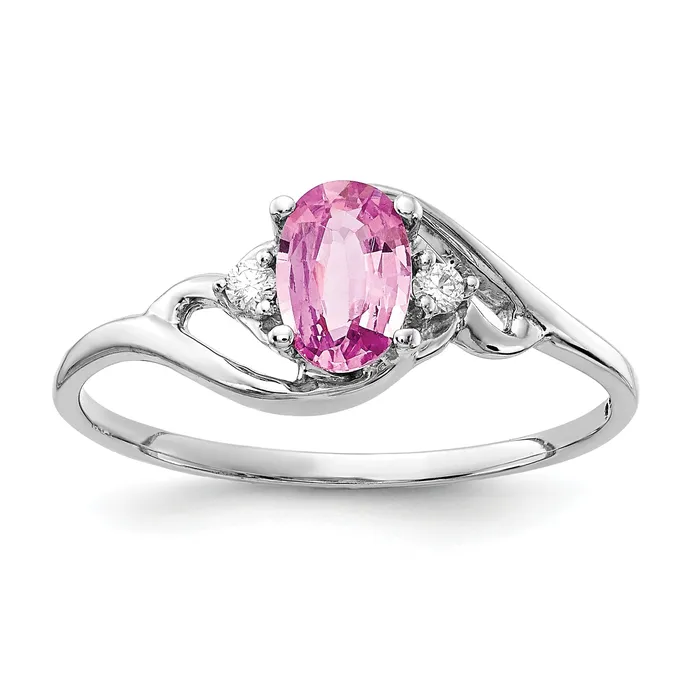 Rings Solid 14k White Gold 6x4mm PinK Simulated Sapphire u0026 AA CZ Ring Goldia