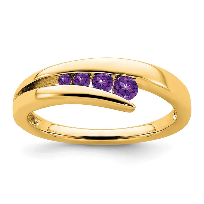 Rings Solid 14k Yellow Gold Simulated Amethyst 4stone Ring Goldia