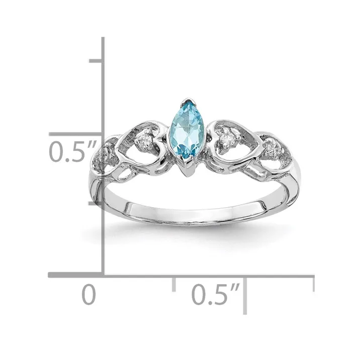 Solid 14k White Gold 6x3mm Marquise Simulated Blue Topaz A CZ Ring Goldia Rings
