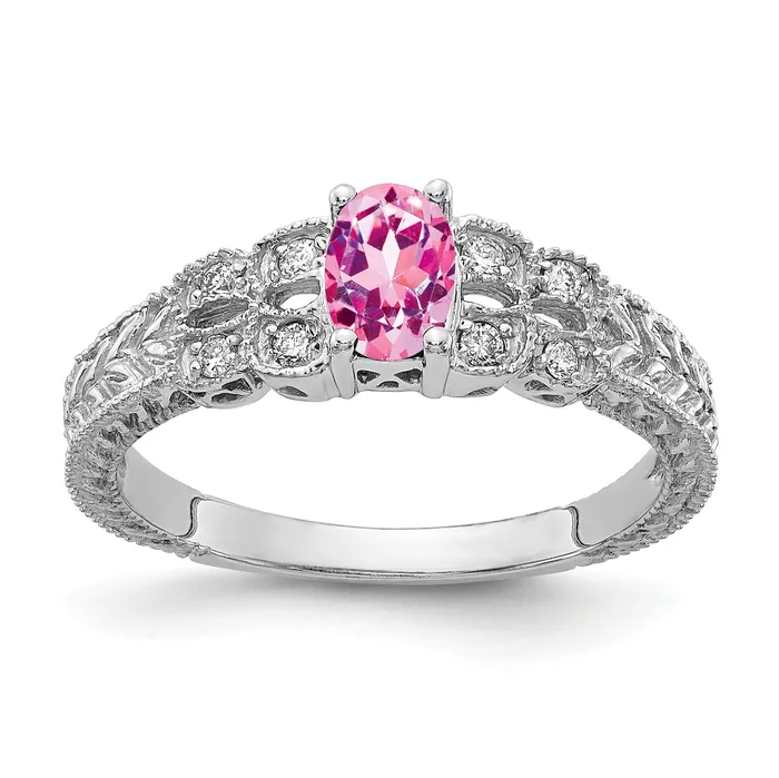 Solid 14k White Gold 6x4mm Oval PinK Simulated Sapphire VS CZ Ring Goldia Rings