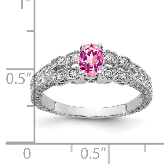 Solid 14k White Gold 6x4mm Oval PinK Simulated Sapphire VS CZ Ring Goldia Rings