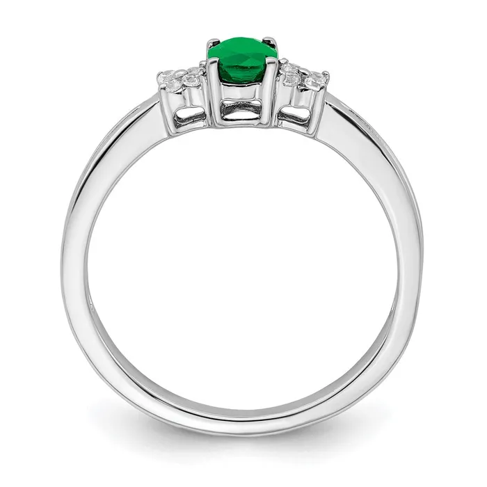 Solid 14k White Gold Oval Simulated Emerald and CZ Ring Goldia Rings