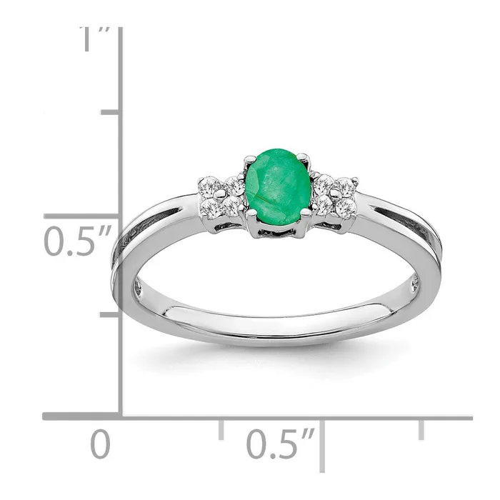 Solid 14k White Gold Oval Simulated Emerald and CZ Ring Goldia Rings