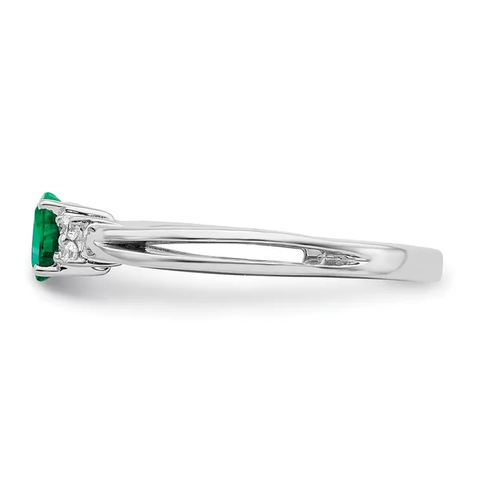 Solid 14k White Gold Oval Simulated Emerald and CZ Ring Goldia Rings