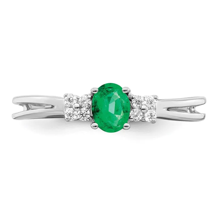 Solid 14k White Gold Oval Simulated Emerald and CZ Ring Goldia Rings