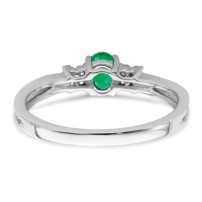 Solid 14k White Gold Oval Simulated Emerald and CZ Ring Goldia Rings