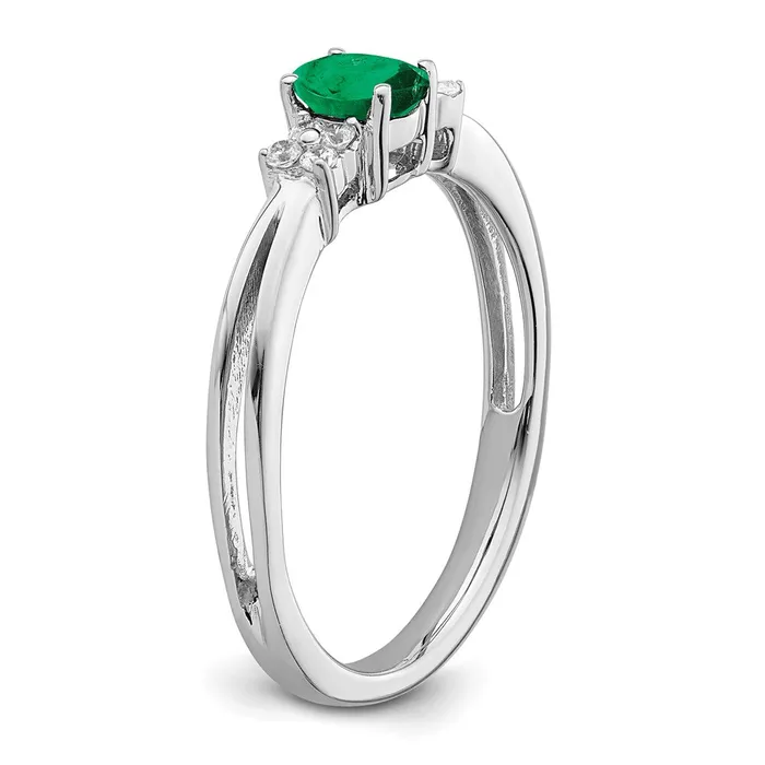 Solid 14k White Gold Oval Simulated Emerald and CZ Ring Goldia Rings