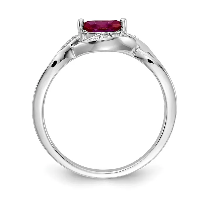 Solid 14k White Gold Simulated CZ and Marquise Ruby Ring Goldia Rings