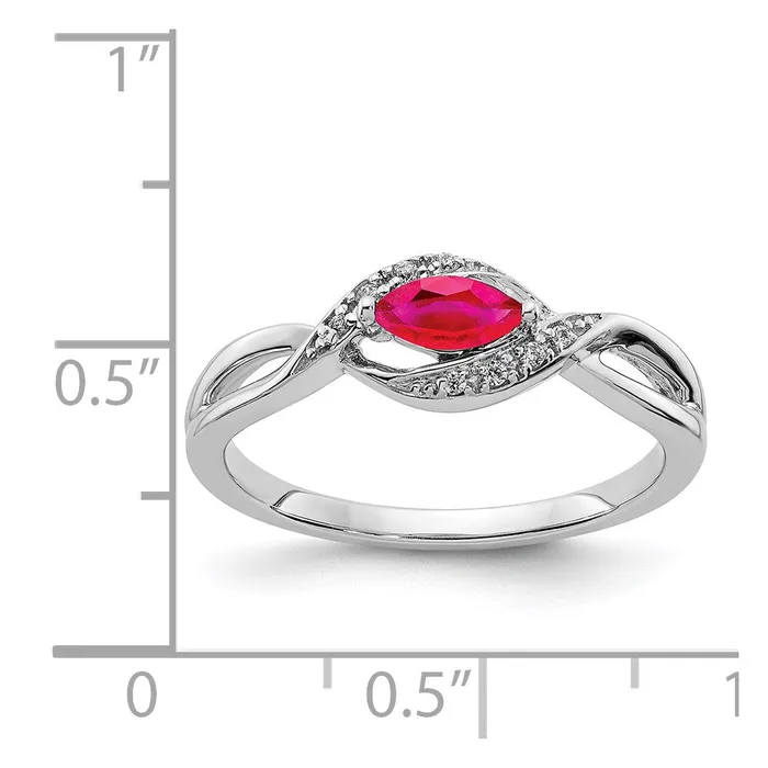 Solid 14k White Gold Simulated CZ and Marquise Ruby Ring Goldia Rings