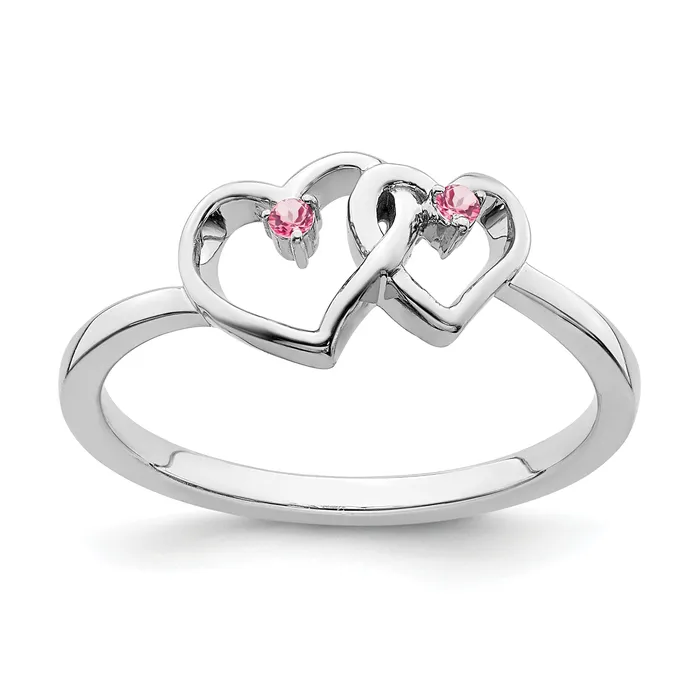 Solid 14k White Gold Simulated Pink Tourmaline Double Heart Ring Goldia Rings Solid 14k White Gold Simulated Pink Tourmaline Double Heart Ring Goldia Rings