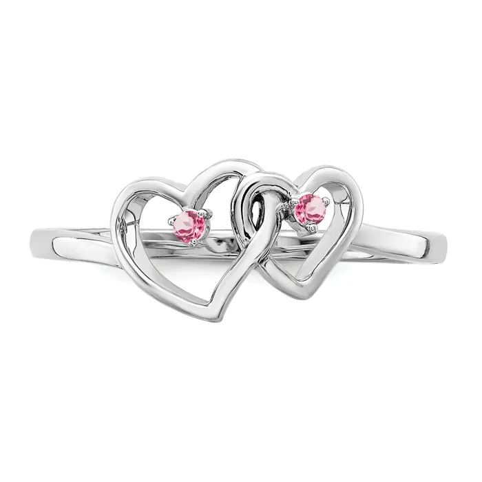Solid 14k White Gold Simulated Pink Tourmaline Double Heart Ring Goldia Rings
