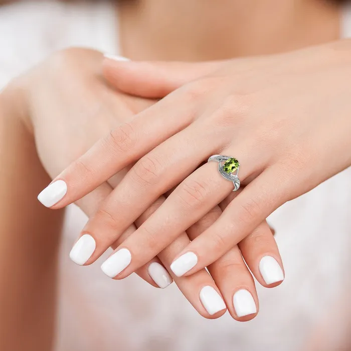 Sterling Silver Rhodium Peridot u0026 Diamond Ring Goldia Rings
