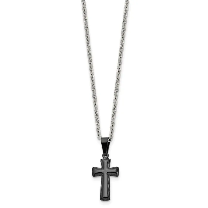 Chisel Stainless Steel Polished Black IPplated Small Pillow Cross Pendant on a 16 inch Cable Chain Necklace TreasureFineJewelers Necklaces