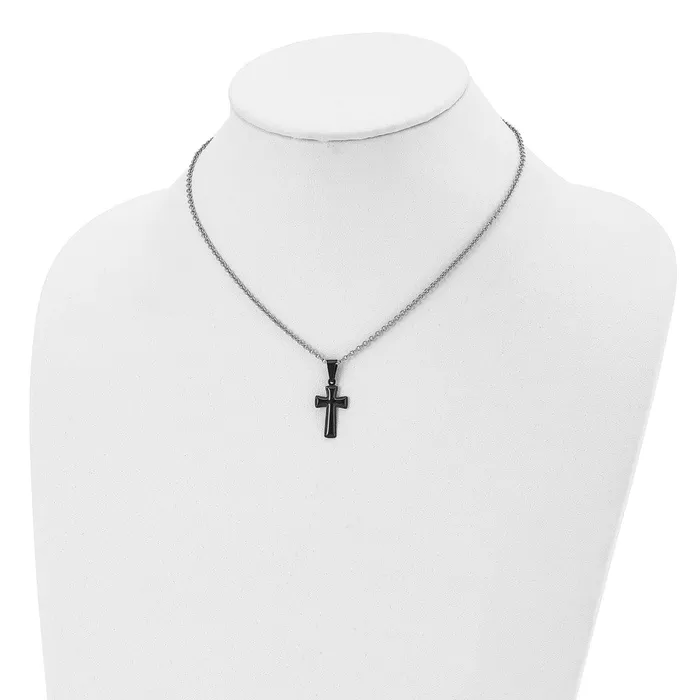 Chisel Stainless Steel Polished Black IPplated Small Pillow Cross Pendant on a 16 inch Cable Chain Necklace TreasureFineJewelers Necklaces