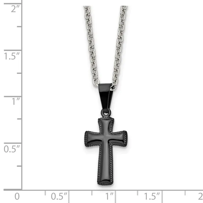 Chisel Stainless Steel Polished Black IPplated Small Pillow Cross Pendant on a 16 inch Cable Chain Necklace TreasureFineJewelers Necklaces