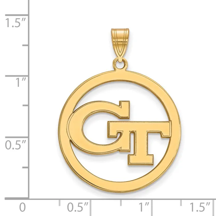 Necklaces TreasureFineJewelers Sterling Silver Goldplated Georgia Institute of Technology GT Extra Large Circle Pendant