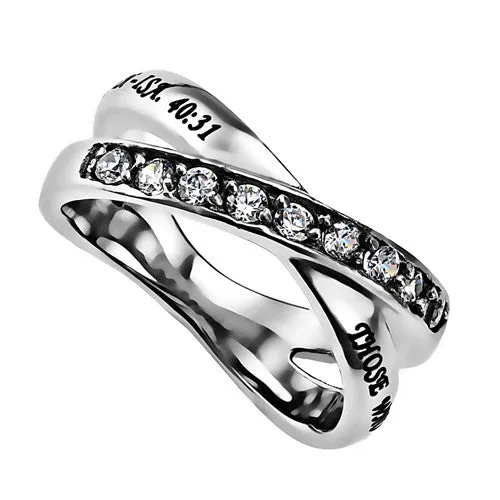Rings North Arrow Shop Isaiah 4031 STRENGTH Ring Bible Verse Criss Cross Stainless Steel with CZ Rings North Arrow Shop Isaiah 4031 STRENGTH Ring Bible Verse Criss Cross Stainless Steel with CZ