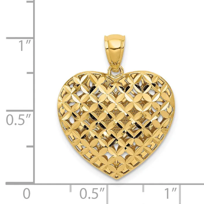 Rings TreasureFineJewelers 14K Twotone Polished Reversible Diamondcut Filigree Heart Pendant