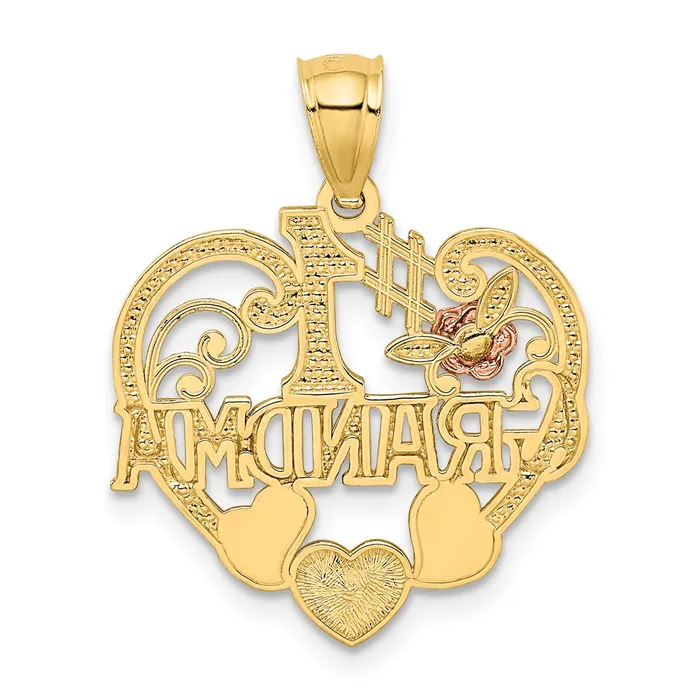 Rings TreasureFineJewelers 14k Twotone wWhite Rhodium 1 GRANDMA Heart Pendant