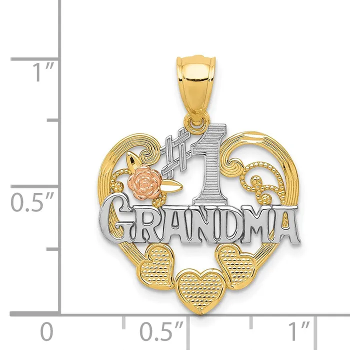 Rings TreasureFineJewelers 14k Twotone wWhite Rhodium 1 GRANDMA Heart Pendant