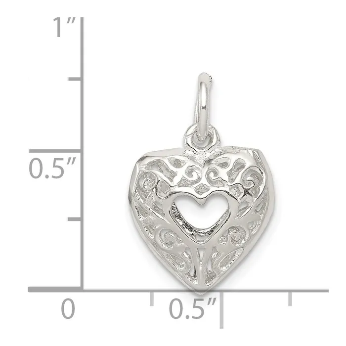 Rings TreasureFineJewelers Sterling Silver Filigree Heart Charm