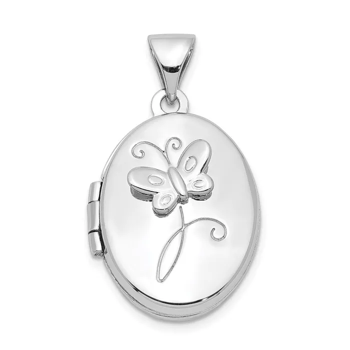 Rings TreasureFineJewelers Sterling Silver Rhodiumplated 17x14mm Butterfly Oval Locket