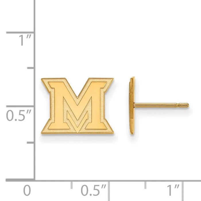 Sterling Silver Goldplated Miami University Ohio Letter M Extra Small Post Earrings TreasureFineJewelers Earrings