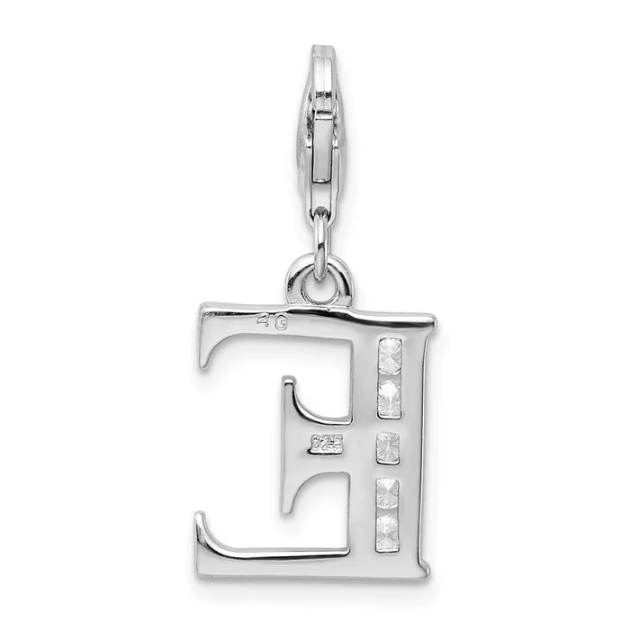 TreasureFineJewelers Amore La Vita Sterling Silver Rhodiumplated Polished CZ Letter E Initial Charm with Fancy Lobster Clasp Necklaces