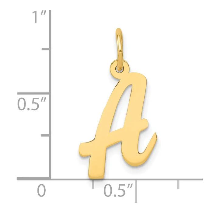 TreasureFineJewelers Charm Necklaces 10k Yellow Gold Medium Script Letter A Initial Charm