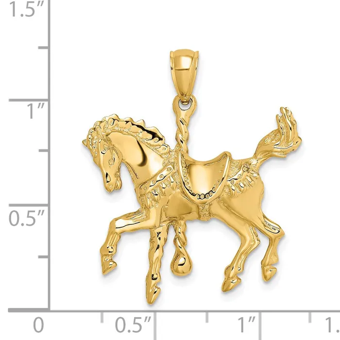 TreasureFineJewelers Charm Necklaces 14K Carousel Horse wTail Up Charm