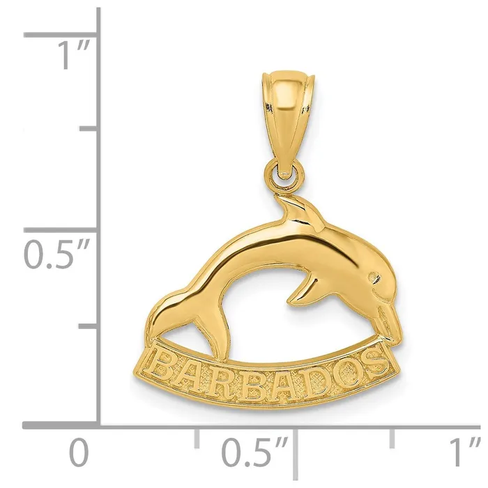 TreasureFineJewelers Charm Necklaces 14K Polished BARBADOS Dolphin Charm