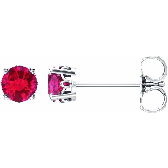 TreasureFineJewelers Earrings 14K White Gold LabGrown Ruby 4Prong Scroll Setting Stud Earrings