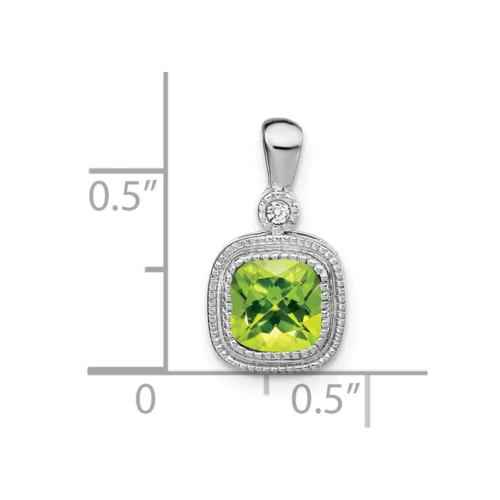 TreasureFineJewelers Necklaces 14k White Gold Cushion Peridot and Diamond Pendant