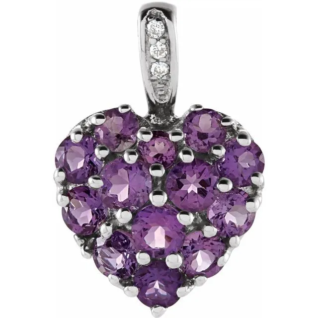 TreasureFineJewelers Necklaces 14K White Gold Natural Amethyst 01 CTW Natural Diamond Heart Pendant